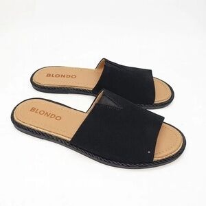 Black Suede Slide Sandals Womens 7.5 Blondo Espadrille Trim
